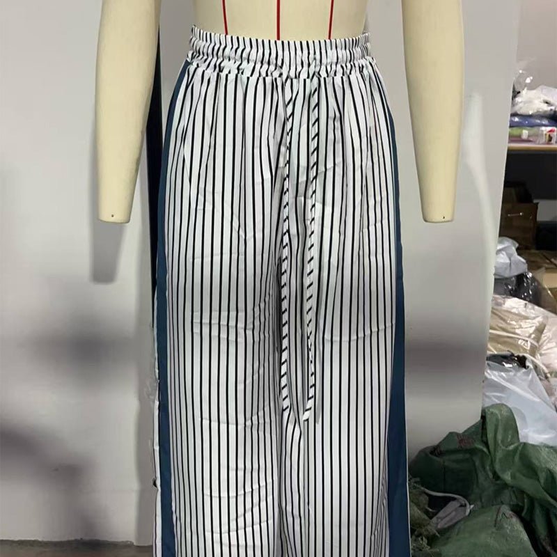 High-waisted leopard print side stripe wide-leg pants