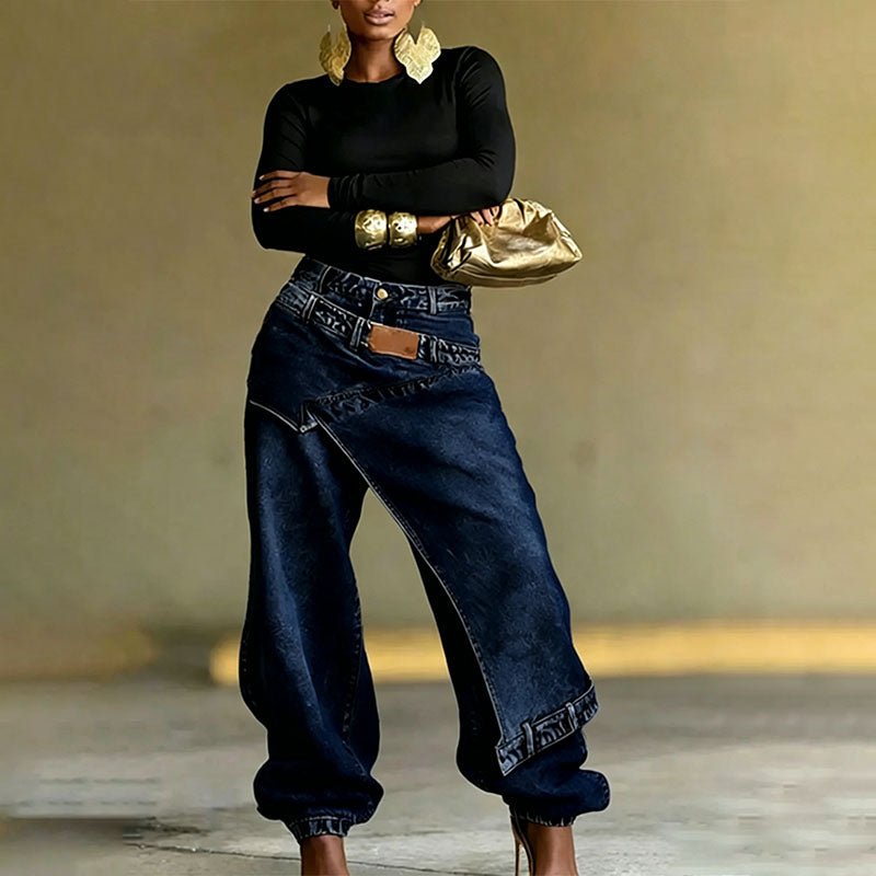 Street-Style High-Waisted Wide-Leg Jeans