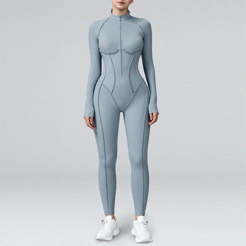 High-Neck Zippered Long-Sleeved Bodysuit