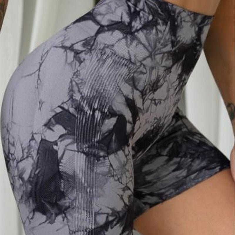 Seamless tie-dye high-waisted yoga shorts