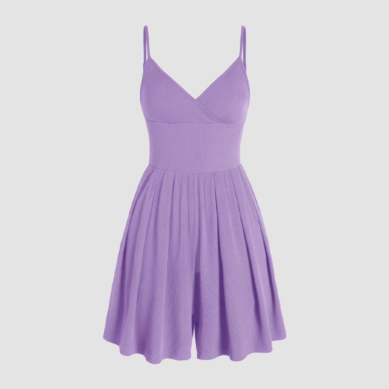 Ribbed V-neck backless jumpsuit