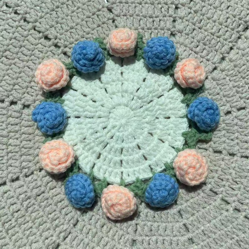 3D Floral Knitted Coaster and Storage Basket Set