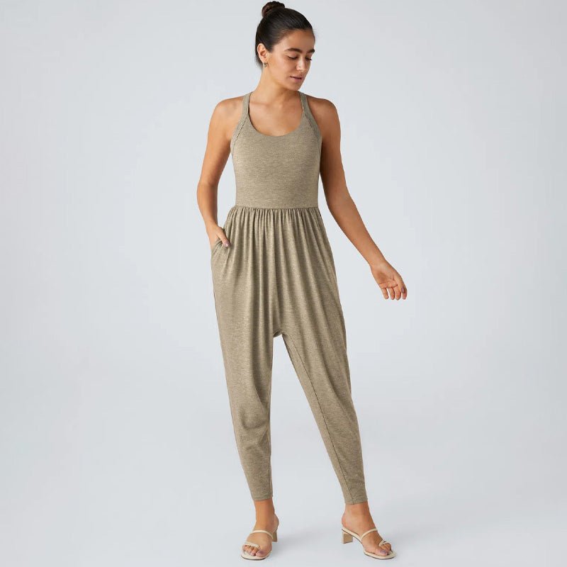 Knitted casual backless cross-strap jumpsuit