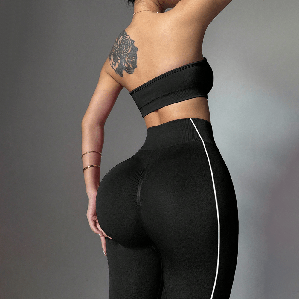 Contrast Piping Bandeau High Waist Yoga Set