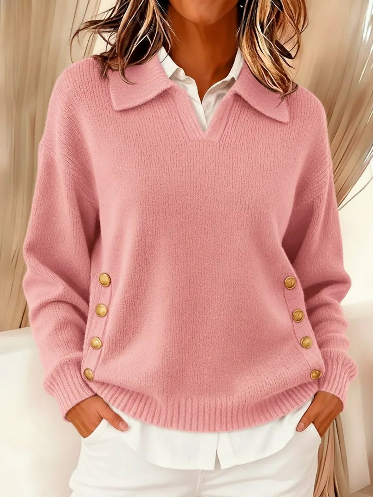 V-Neck Sweater with Collar