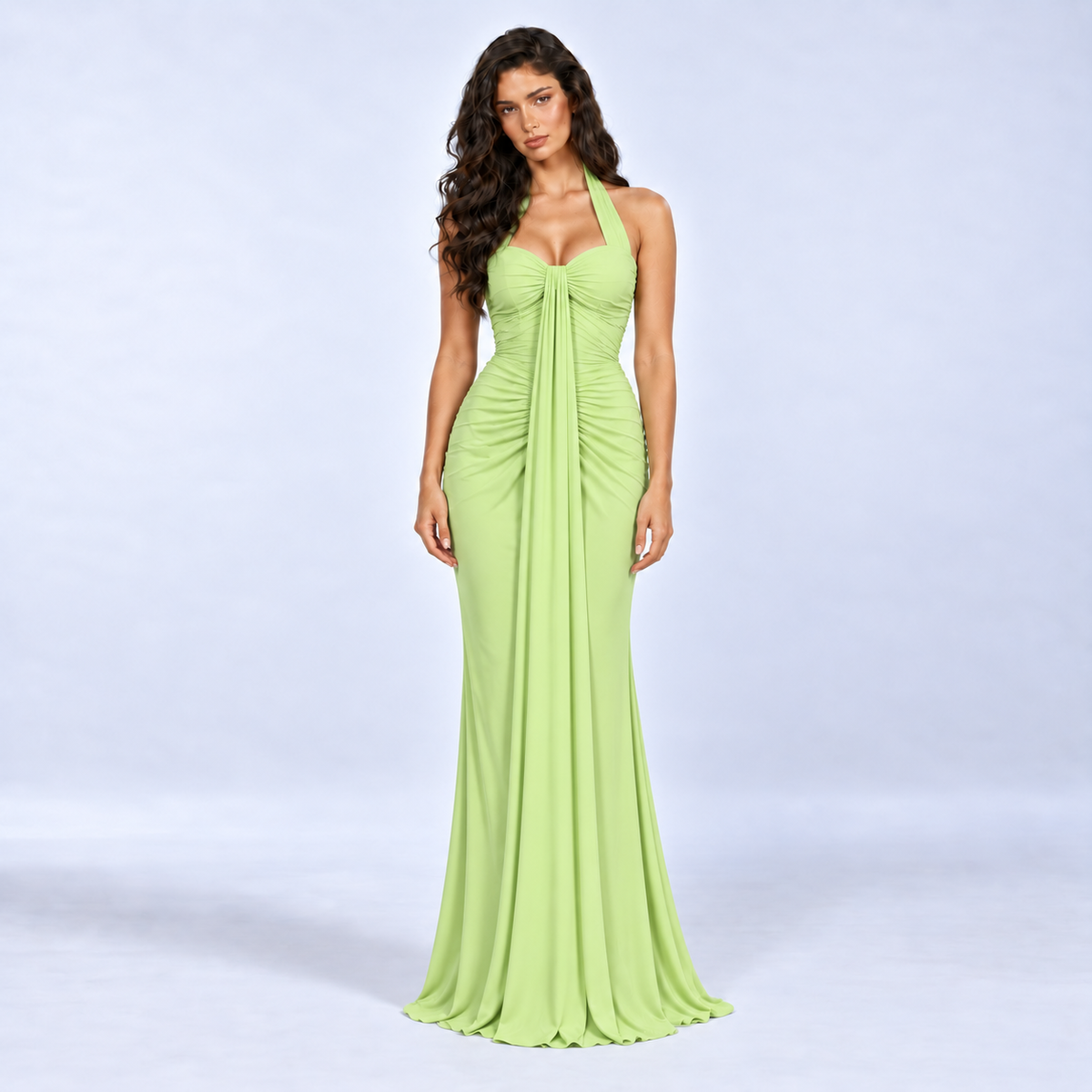 The Elara Plunging Ruched Mermaid Dress