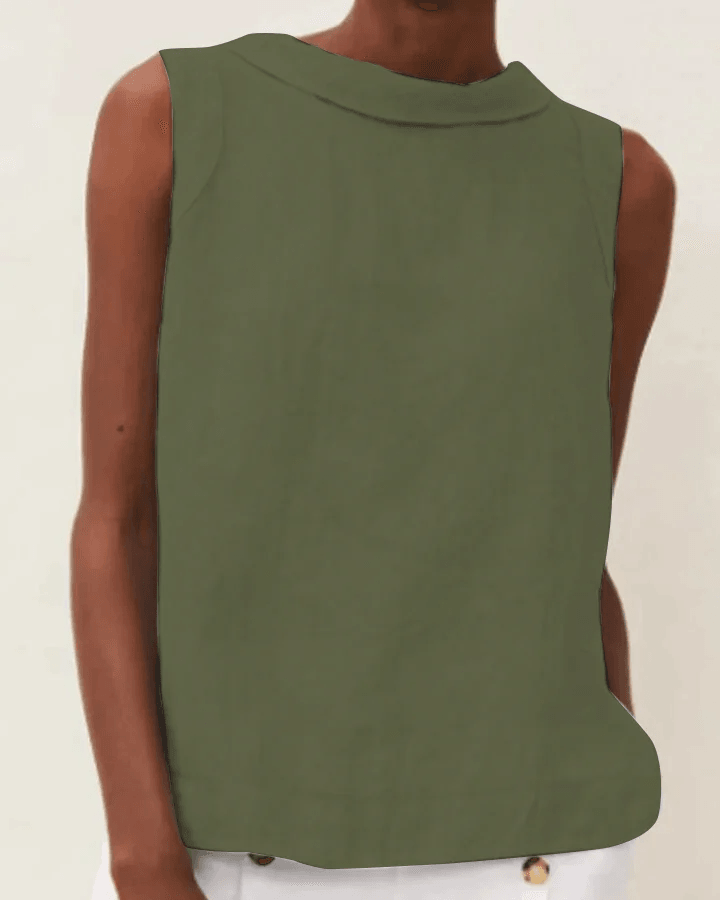 Linen Short-sleeved Blouse With A Round Neck