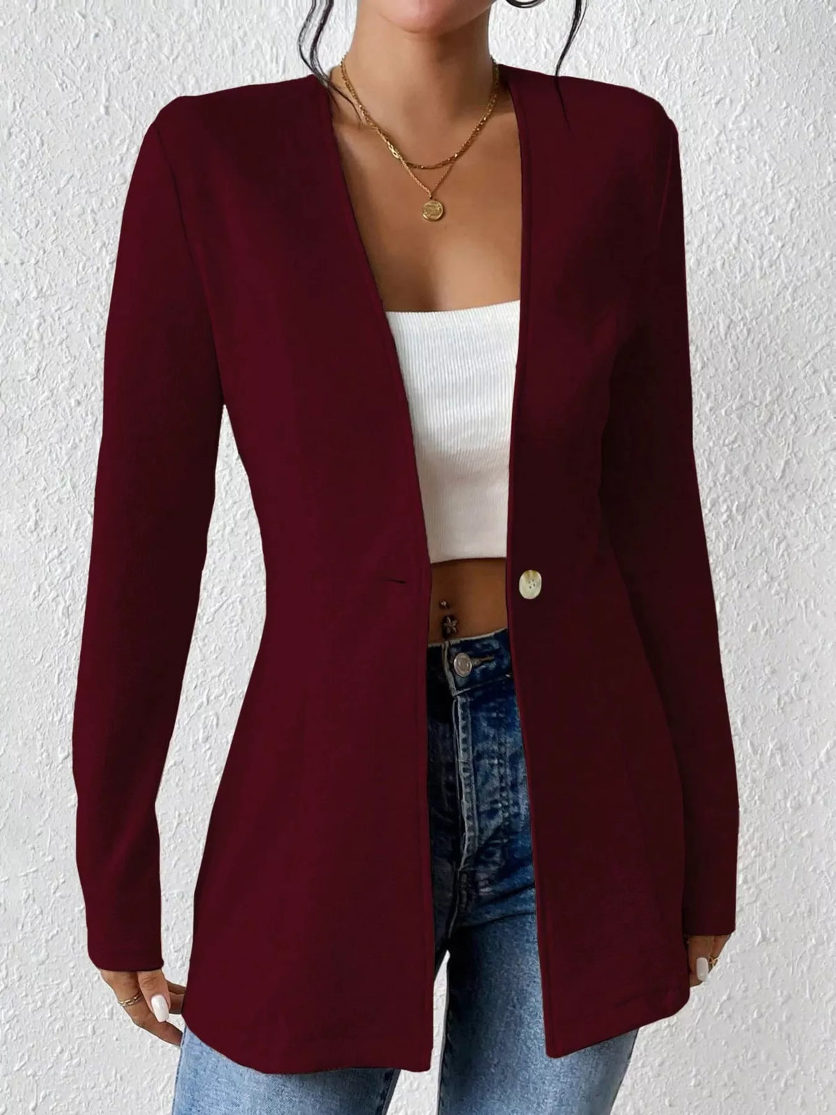One Button Long Sleeve Blazer