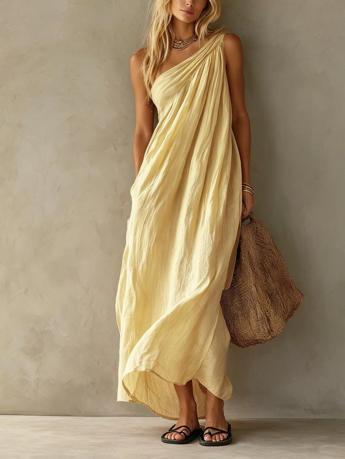 Elegant Pink One-shoulder Sleeveless Maxi Dress