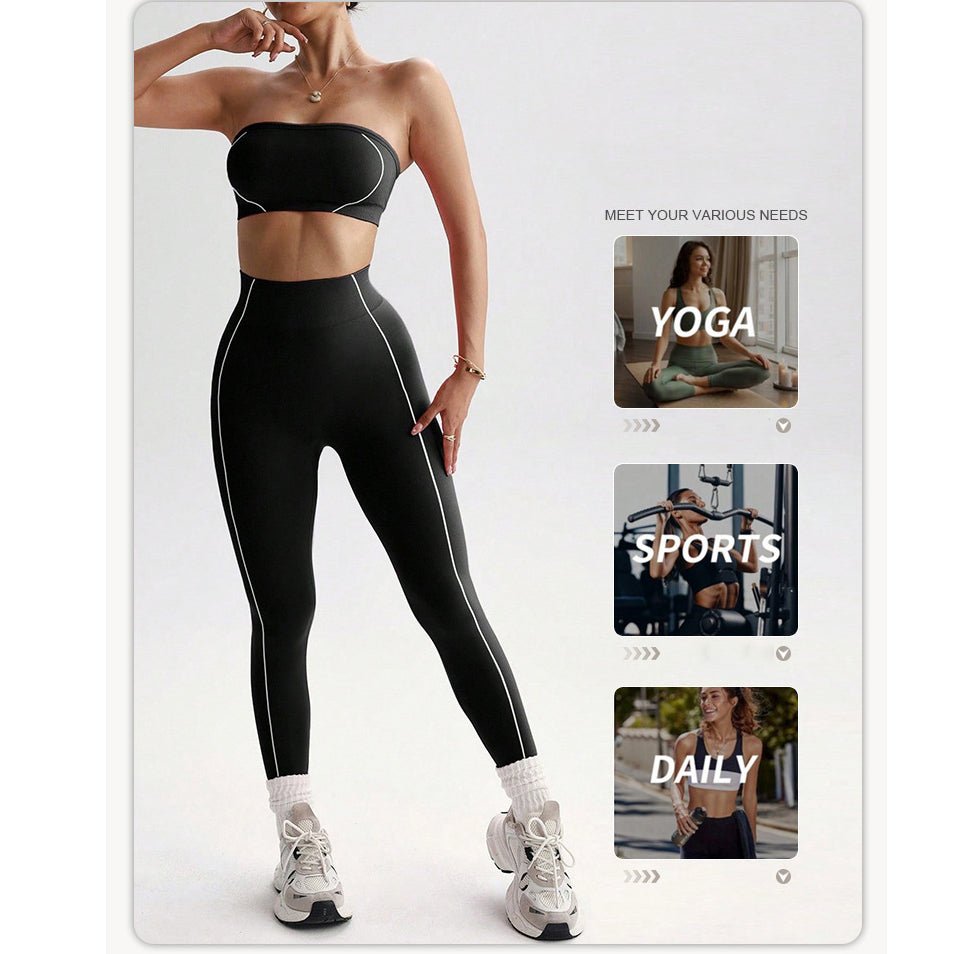 Contrast Piping Bandeau High Waist Yoga Set