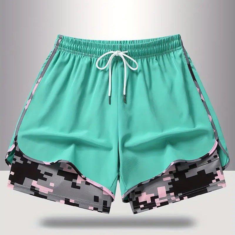 Double-layered camouflage lining running shorts