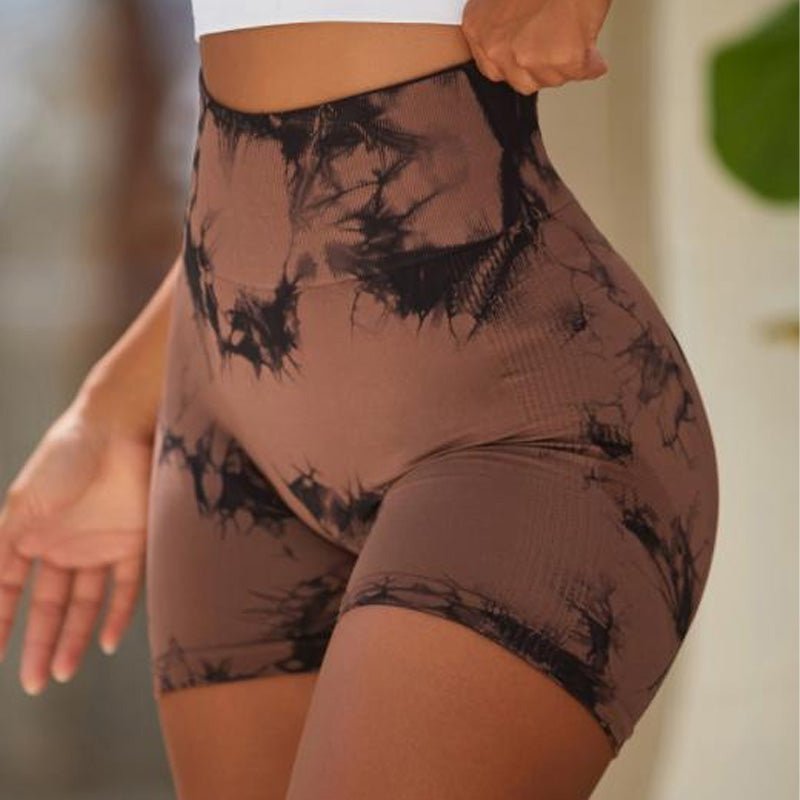 Seamless tie-dye high-waisted yoga shorts