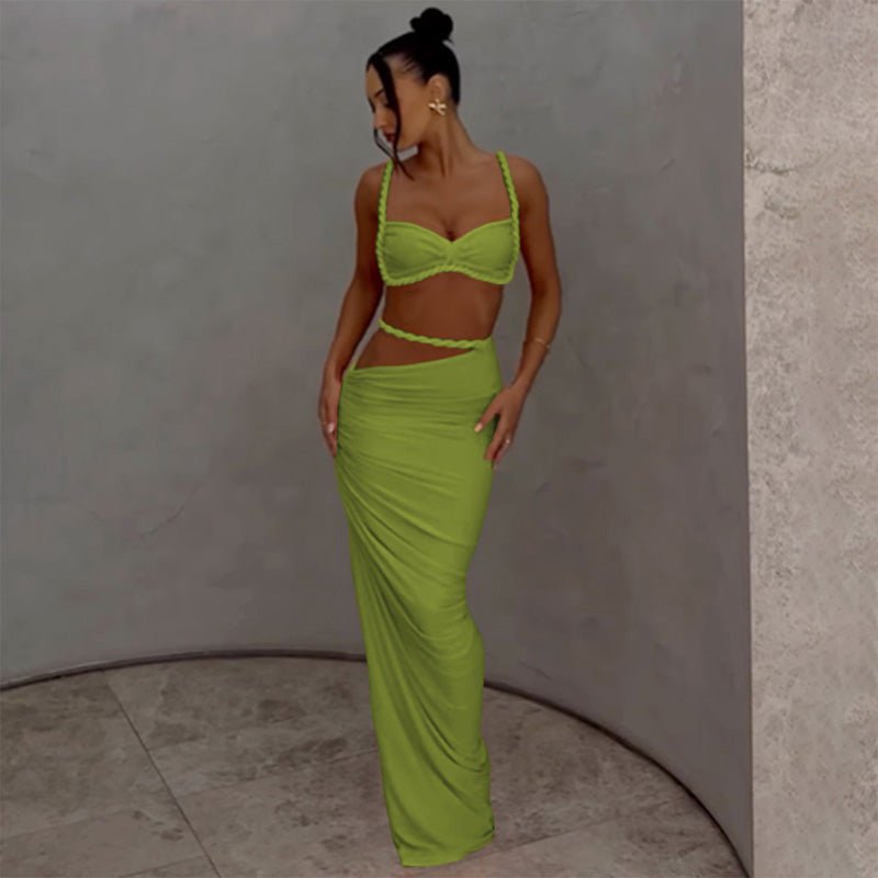 Backless Halter Crop Top and Bodycon Skirt Set