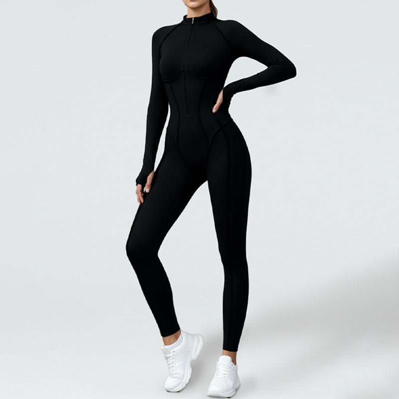 High-Neck Zippered Long-Sleeved Bodysuit