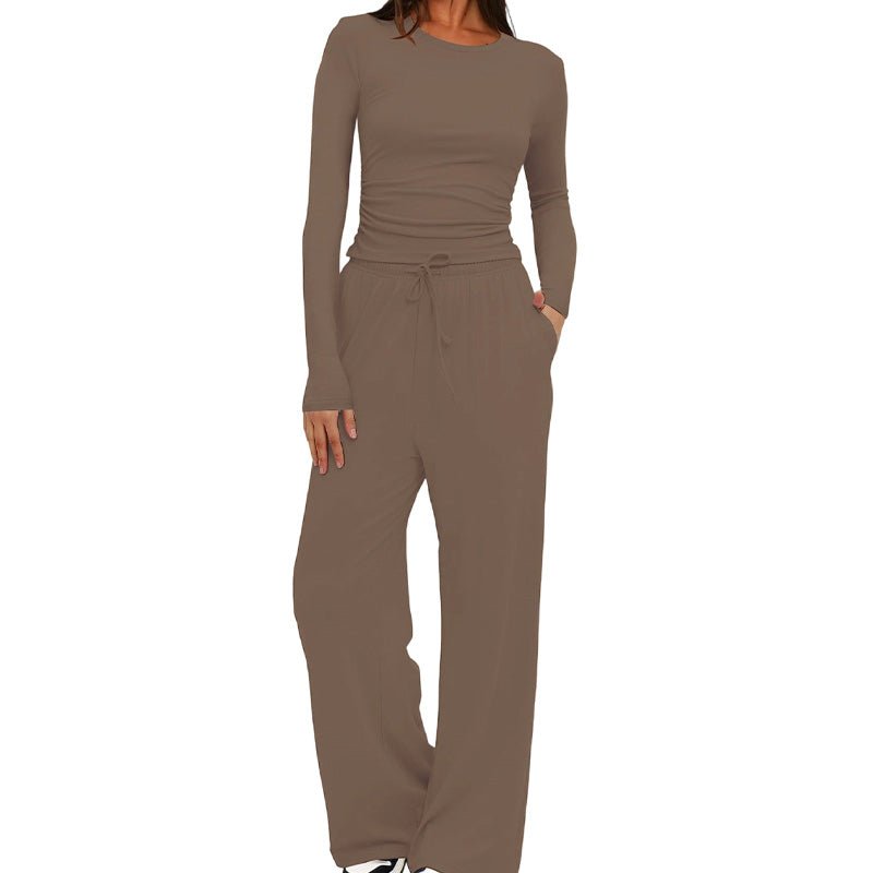 Casual long-sleeved high-waisted wide-leg pants suit