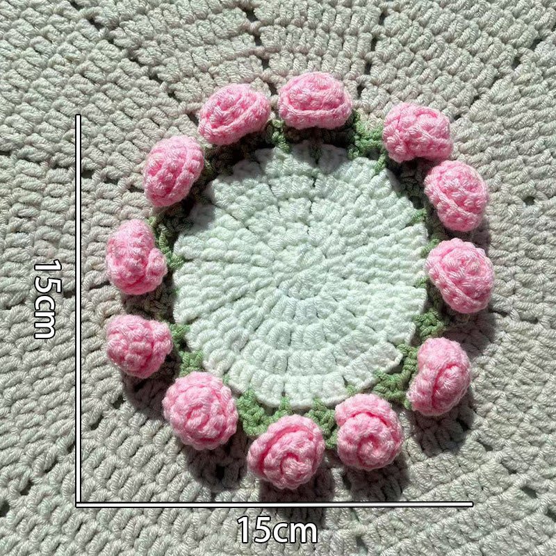 3D Floral Knitted Coaster and Storage Basket Set