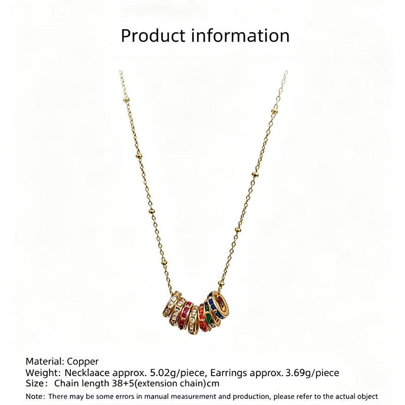 Rotating colored zircon necklace and earring set