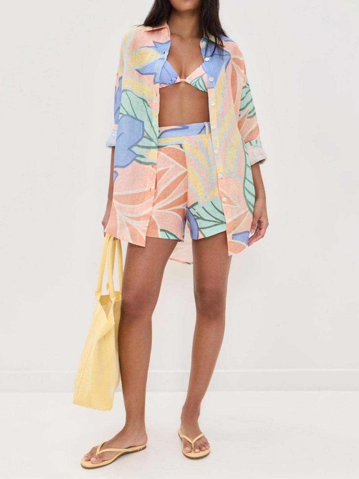 Playa Boyfriend Tropical Leaf Printed Short Set