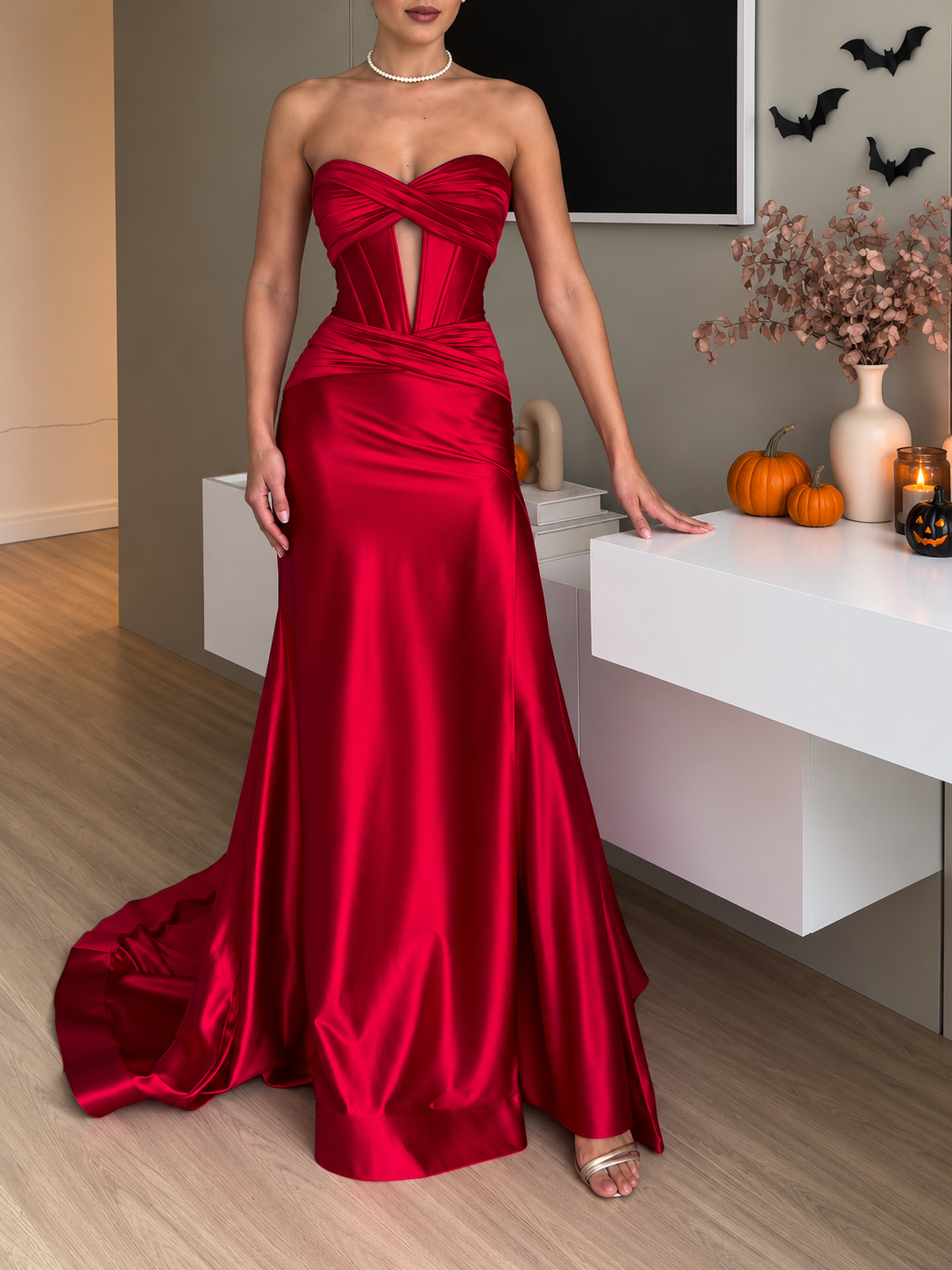 The Red Tube Slit Evening Gown