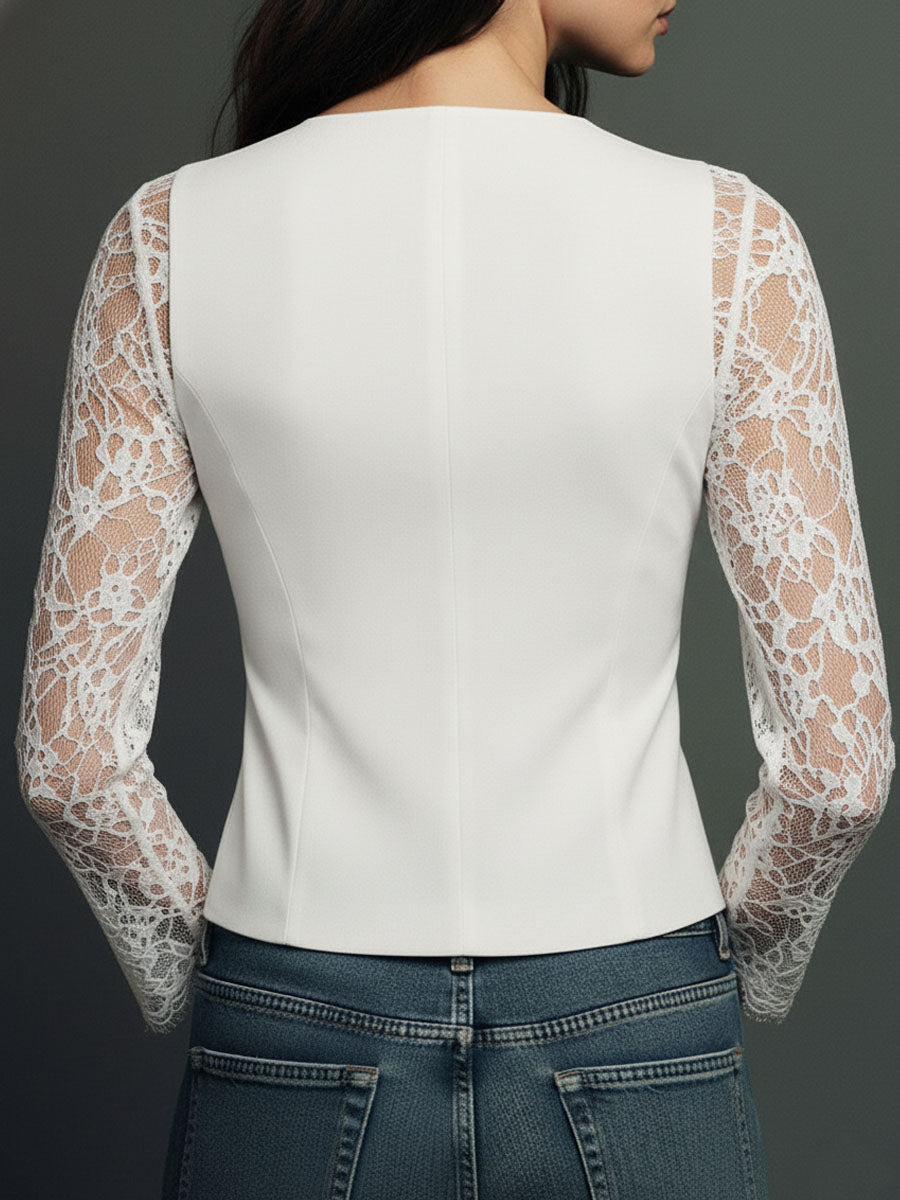 Noémie | Black Jacket with Sheer Sleeves