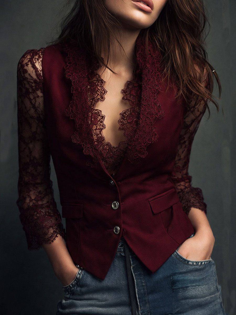 Noémie | Black Jacket with Sheer Sleeves