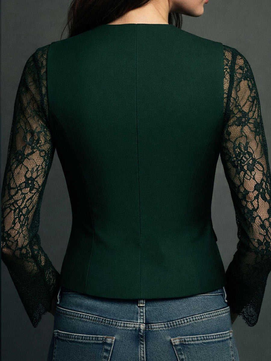 Noémie | Black Jacket with Sheer Sleeves