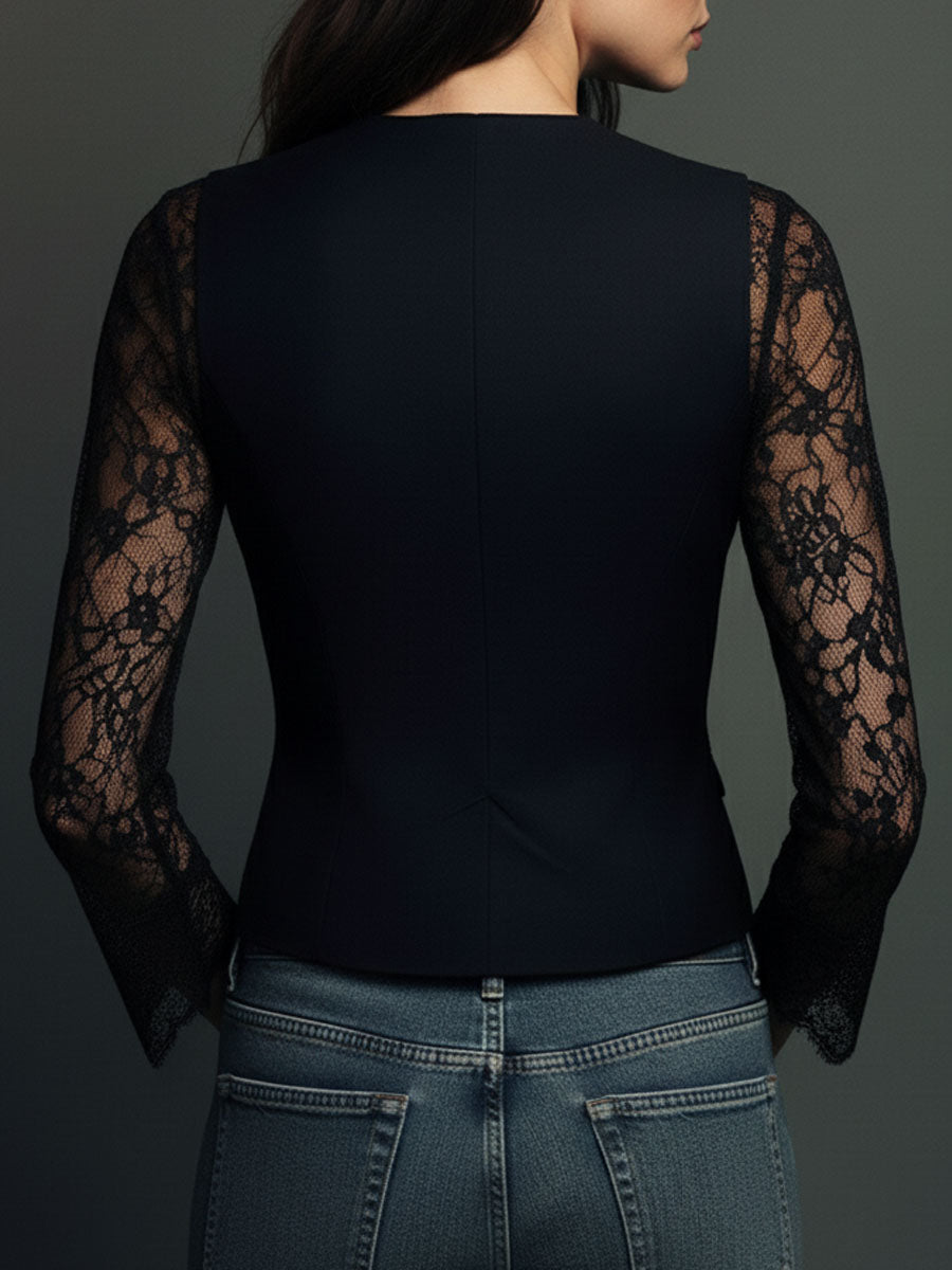 Noémie | Black Jacket with Sheer Sleeves