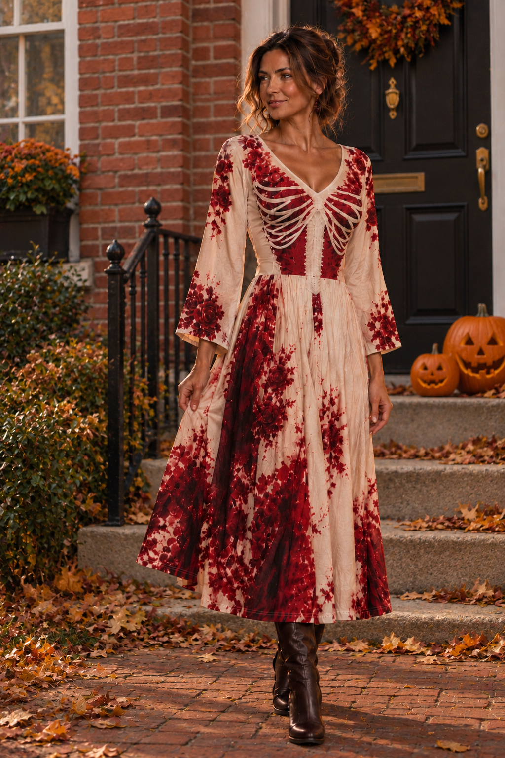 Women's White Floral Maxi Dress | Halloween