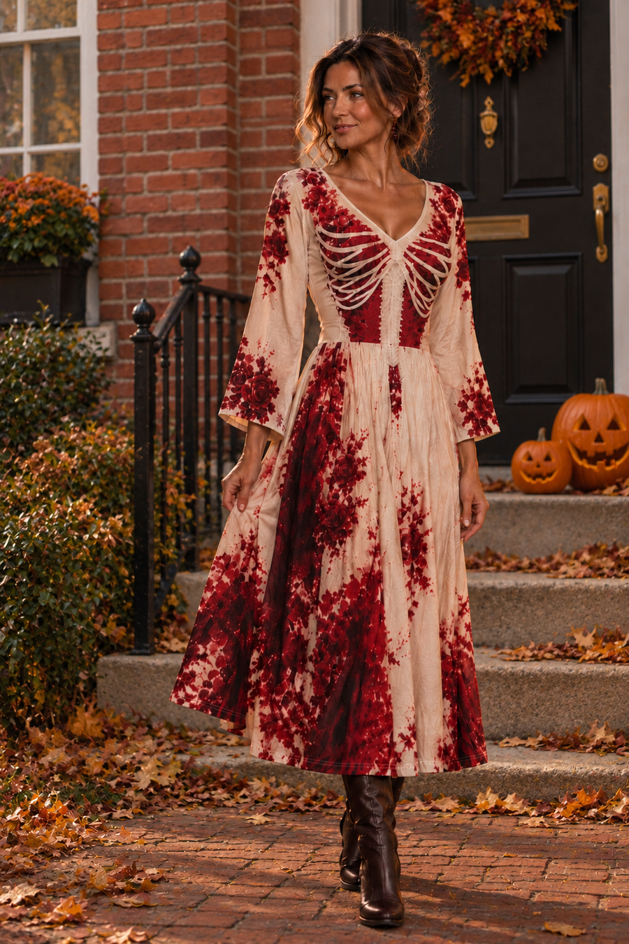 Women's White Floral Maxi Dress | Halloween