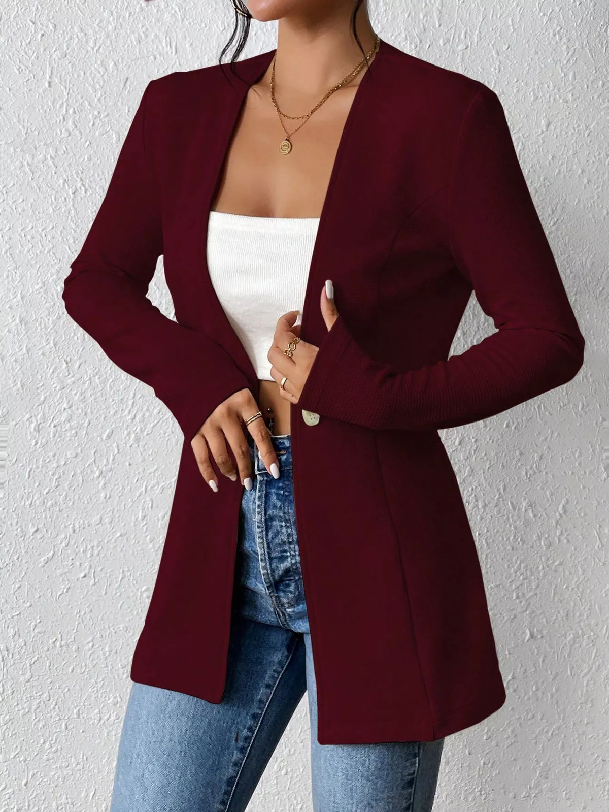 One Button Long Sleeve Blazer