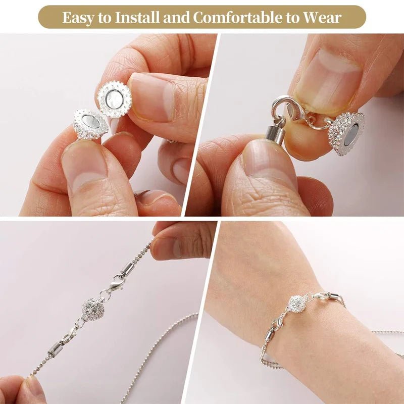 Magnetic diamond-encrusted ball jewelry clasp set