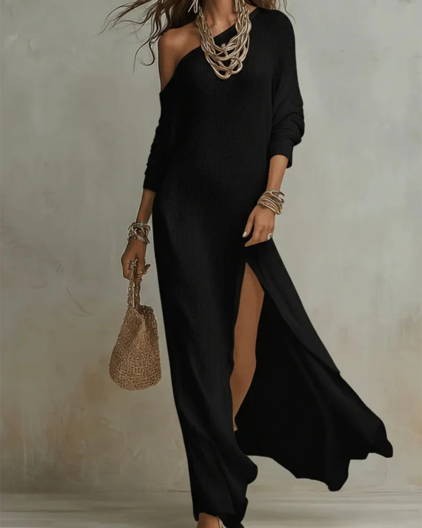 Solid Color Loose Slit Beach Maxi Dress