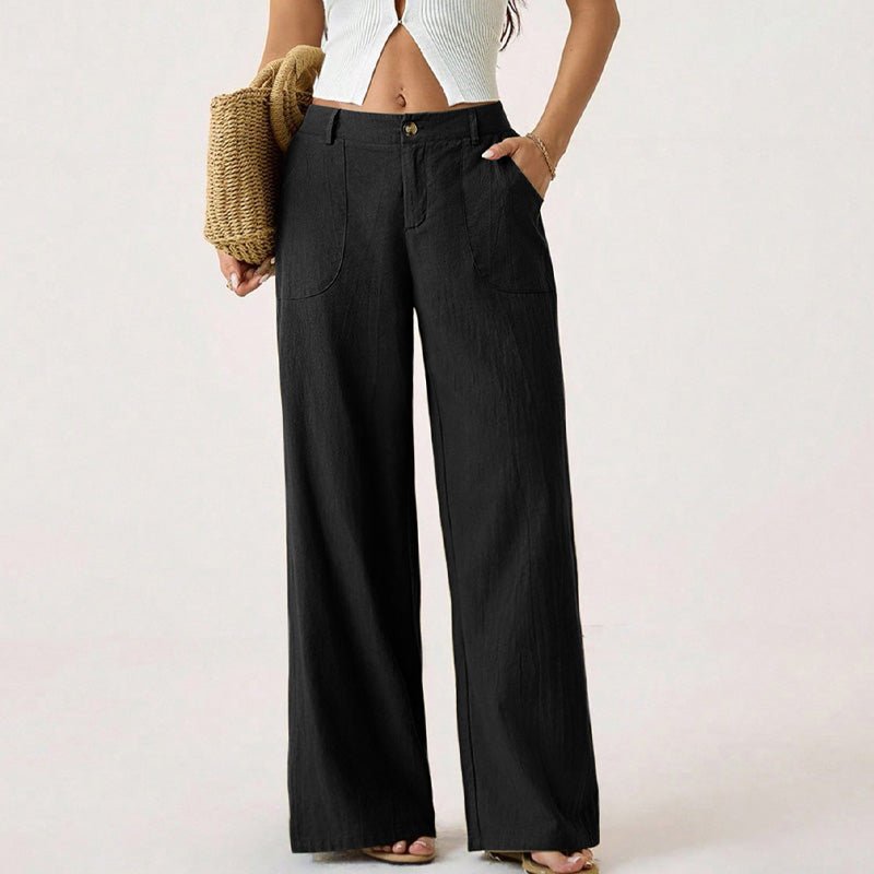 Casual high-waisted textured wide-leg pants