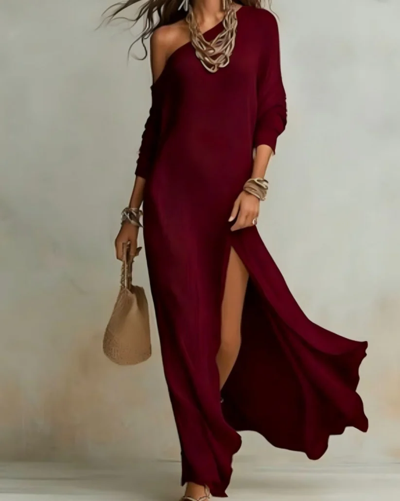 Solid Color Loose Slit Beach Maxi Dress