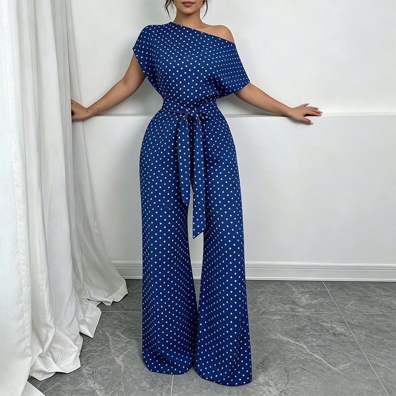 Asymmetrical off-shoulder wide-leg jumpsuit