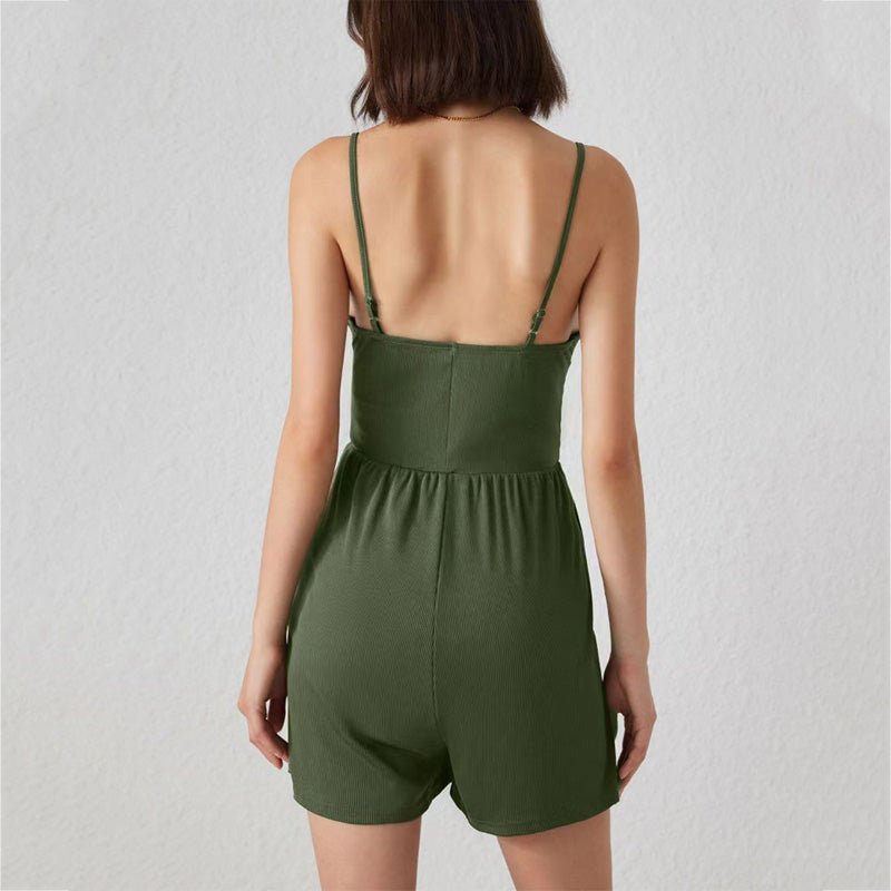 Ribbed V-neck backless jumpsuit