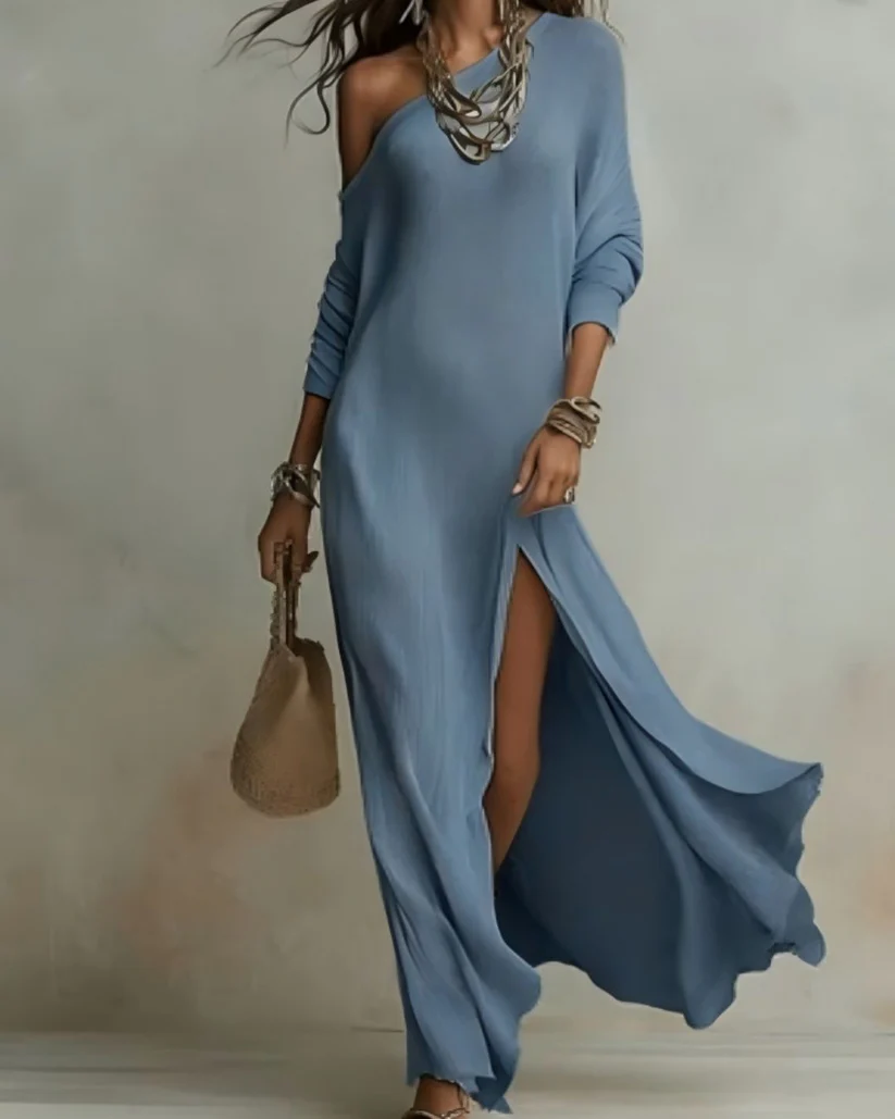 Solid Color Loose Slit Beach Maxi Dress