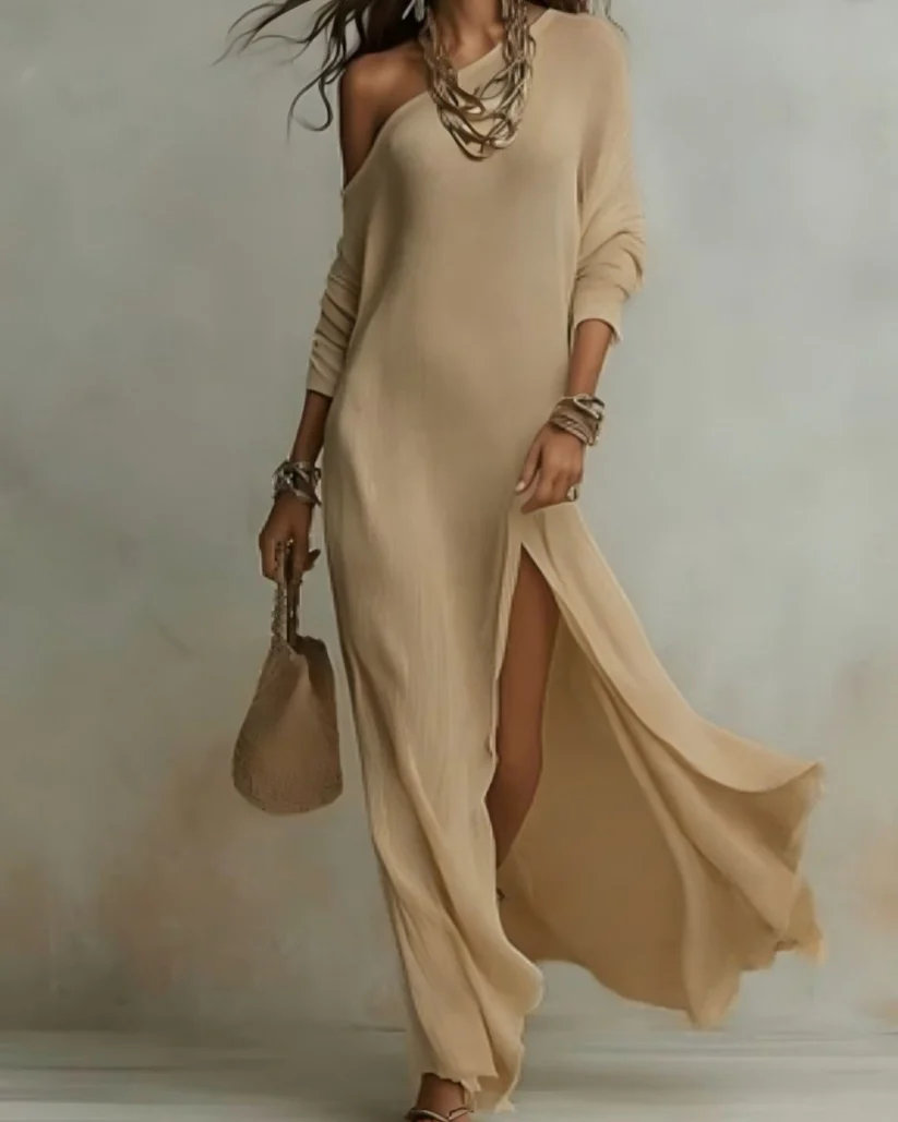Solid Color Loose Slit Beach Maxi Dress