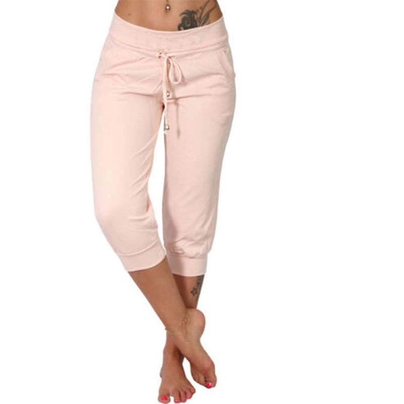 Casual drawstring pocket capri sweatpants