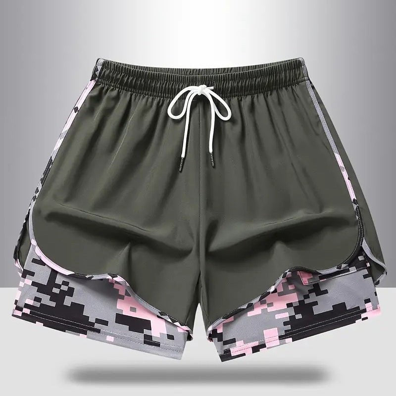 Double-layered camouflage lining running shorts