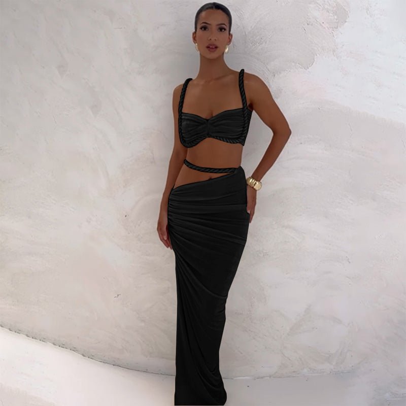 Backless Halter Crop Top and Bodycon Skirt Set
