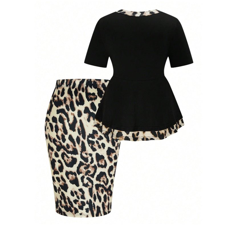 Fashionable leopard print ruffled skirt two-piece set