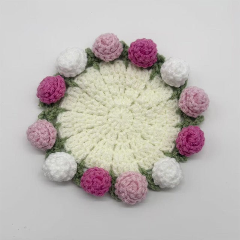 3D Floral Knitted Coaster and Storage Basket Set