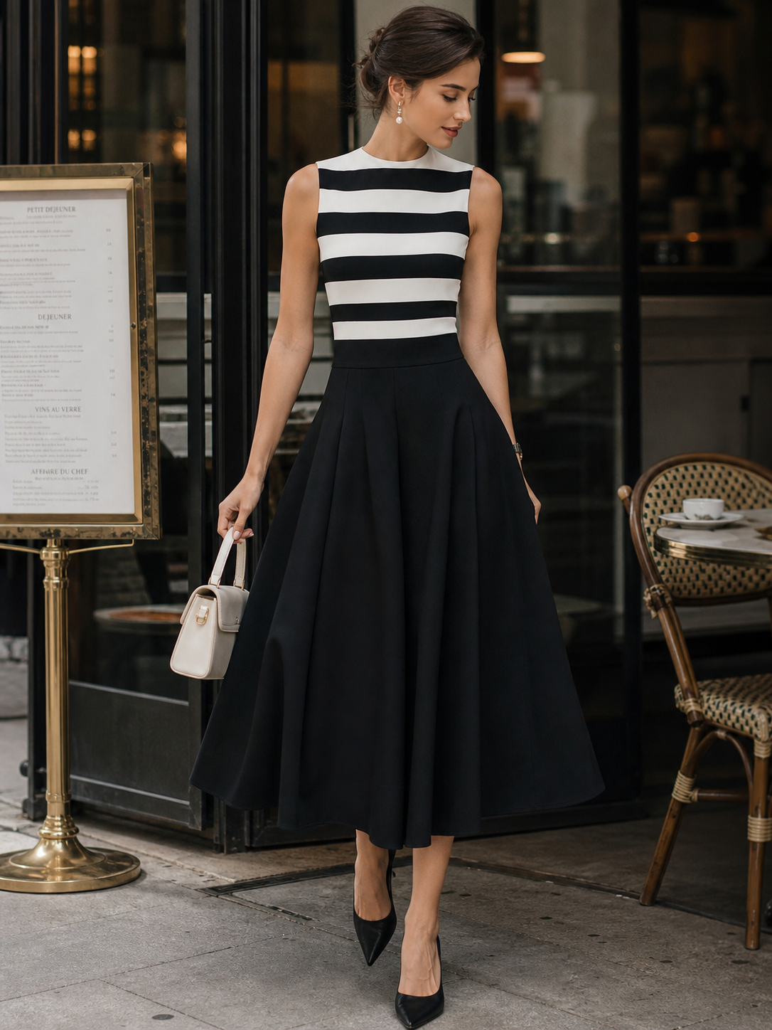 Chic Striped Sleeveless A‑Line Midi Dress With Pockets