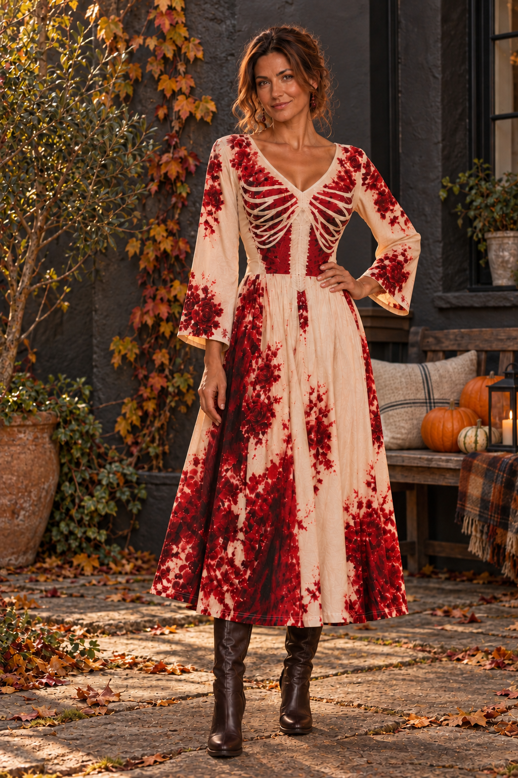 Women's White Floral Maxi Dress | Halloween