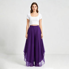 Irregular hem chiffon wide-leg pants