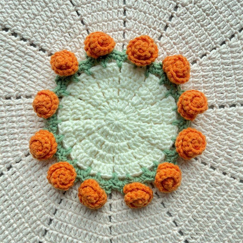 3D Floral Knitted Coaster and Storage Basket Set