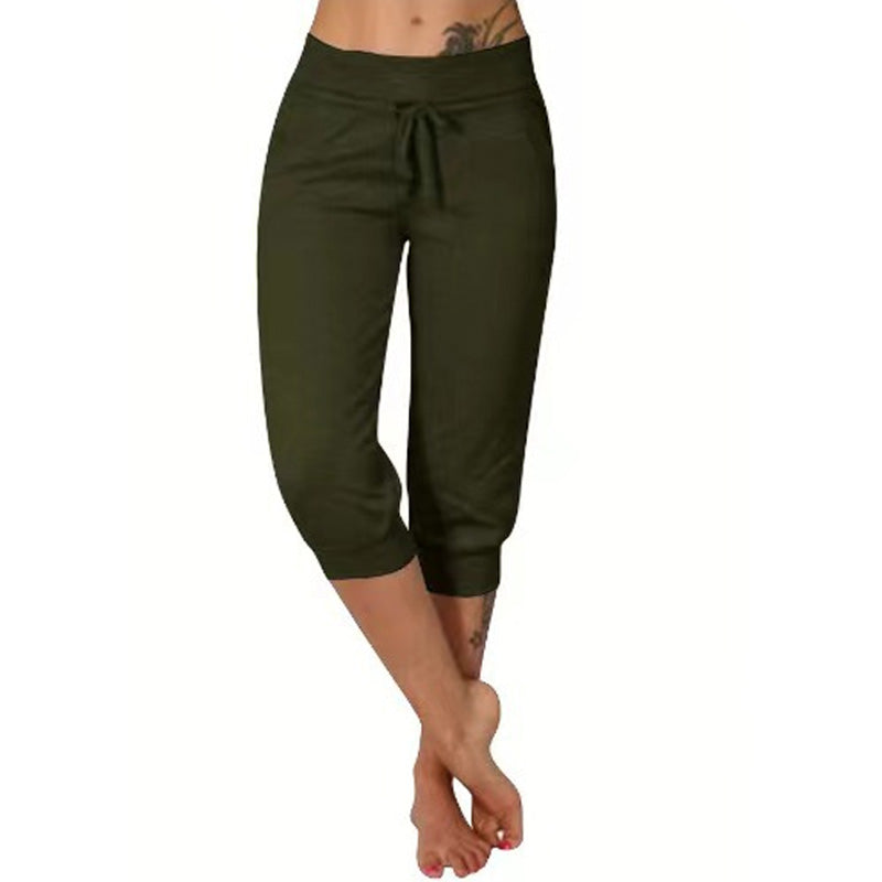 Casual drawstring pocket capri sweatpants
