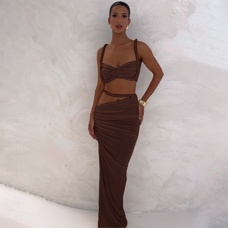 Backless Halter Crop Top and Bodycon Skirt Set