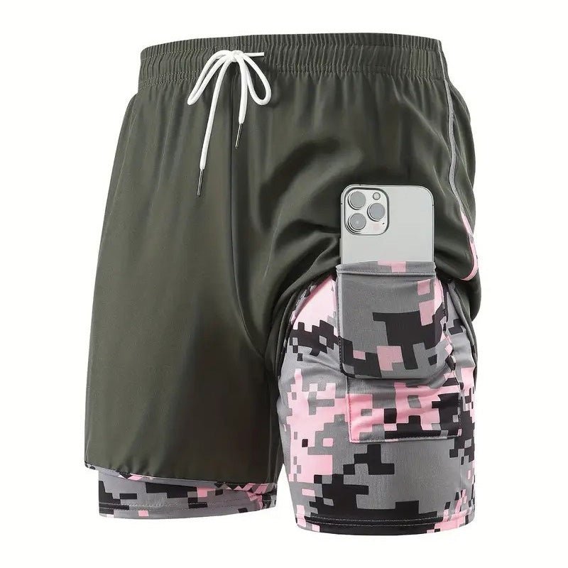 Double-layered camouflage lining running shorts